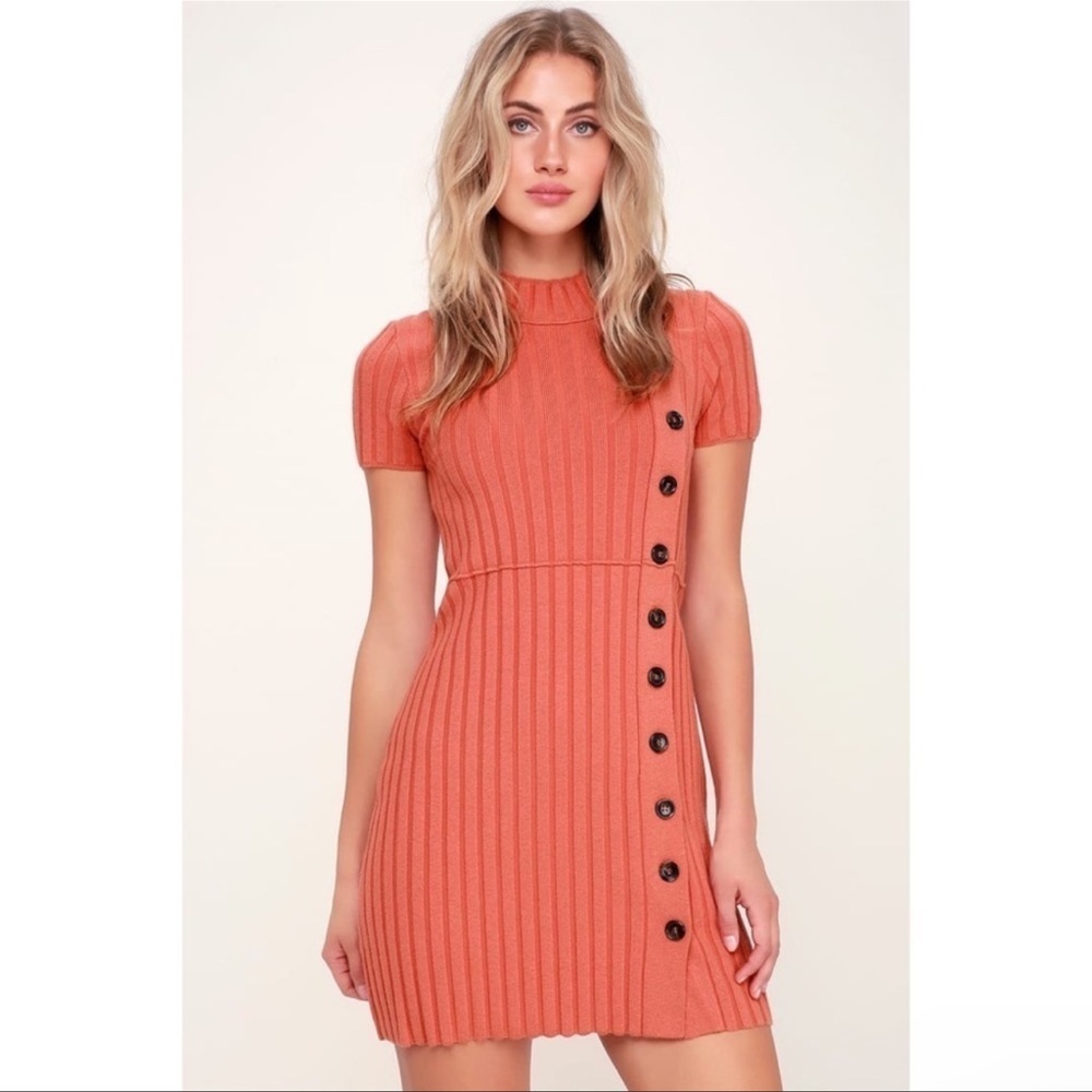 Free People Orange Ribbed Midi Dress